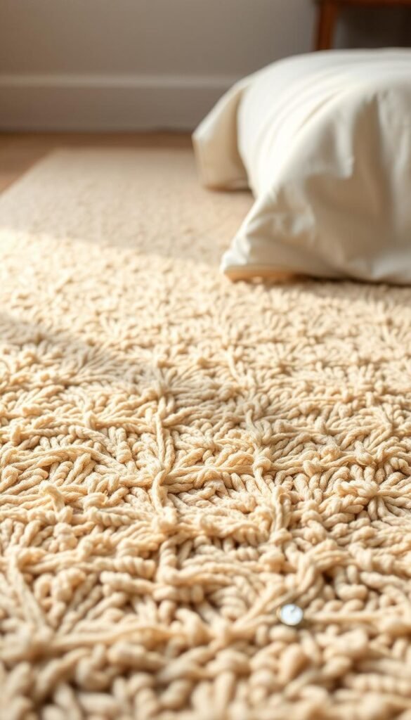 A plush, natural fiber carpet fills the frame, its earthy tones and textural weave creating a warm, inviting atmosphere. Soft, diffused lighting from above casts gentle shadows, highlighting the carpet's intricate patterns and subtle variations in hue. The carpet occupies the entire foreground, with a neutral, out-of-focus background that allows the richness and elegance of the natural fibers to take center stage. The overall composition conveys a sense of serene, grounded comfort, perfectly suited for a cozy bedroom setting. A plush, natural fiber carpet fills the frame, its earthy tones and textural weave creating a warm, inviting atmosphere. Soft, diffused lighting from above casts gentle shadows, highlighting the carpet's intricate patterns and subtle variations in hue. The carpet occupies the entire foreground, with a neutral, out-of-focus background that allows the richness and elegance of the natural fibers to take center stage. The overall composition conveys a sense of serene, grounded comfort, perfectly suited for a cozy bedroom setting.