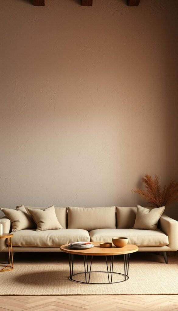 A warm, earthy living room with textured lime wash walls, creating a soothing, natural ambiance. Soft, even lighting illuminates the subtly uneven surface, highlighting the unique, hand-applied finish. The walls are the focal point, filling the frame with a tactile, slightly mottled appearance that conveys a sense of depth and character. The room's neutral palette of muted tones allows the distinctive wall texture to take center stage, contributing to an inviting, cozy atmosphere perfect for relaxation. A high-quality, wide-angle lens captures the full expanse of the walls, preserving the nuanced details and variations in the lime wash application. A warm, earthy living room with textured lime wash walls, creating a soothing, natural ambiance. Soft, even lighting illuminates the subtly uneven surface, highlighting the unique, hand-applied finish. The walls are the focal point, filling the frame with a tactile, slightly mottled appearance that conveys a sense of depth and character. The room's neutral palette of muted tones allows the distinctive wall texture to take center stage, contributing to an inviting, cozy atmosphere perfect for relaxation. A high-quality, wide-angle lens captures the full expanse of the walls, preserving the nuanced details and variations in the lime wash application.