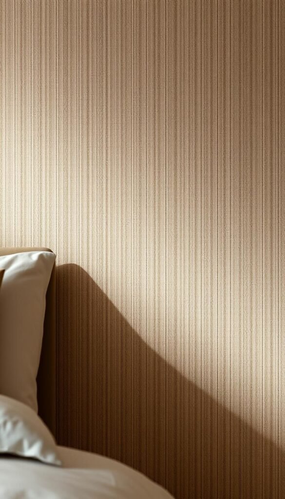 Grasscloth linen textured wallpaper with a subtle, natural pattern in a warm, earthy color palette. Soft, diffused lighting illuminates the interwoven fibers, creating a sense of depth and tactile allure. The wallpaper has a gentle sheen, evoking the luxurious elegance of a high-end hotel suite. Captured at a slight angle to emphasize the depth and texture, the image conveys a soothing, inviting ambiance perfect for a relaxing bedroom retreat. Grasscloth linen textured wallpaper with a subtle, natural pattern in a warm, earthy color palette. Soft, diffused lighting illuminates the interwoven fibers, creating a sense of depth and tactile allure. The wallpaper has a gentle sheen, evoking the luxurious elegance of a high-end hotel suite. Captured at a slight angle to emphasize the depth and texture, the image conveys a soothing, inviting ambiance perfect for a relaxing bedroom retreat.