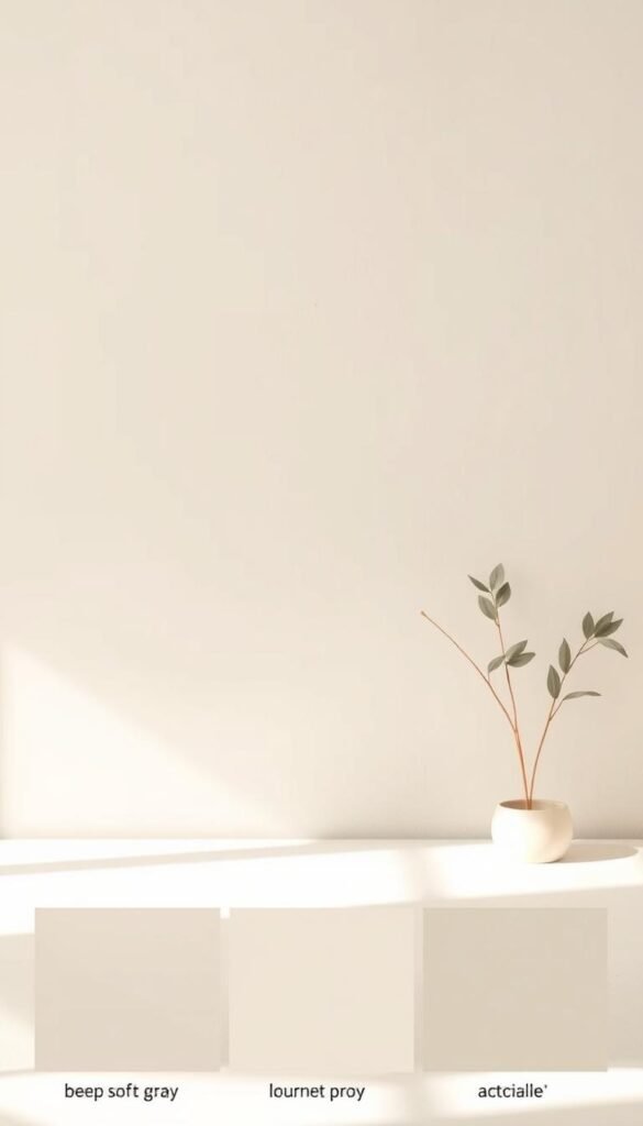 A serene and calming composition of soothing neutral paint colors, capturing the essence of a tranquil and inviting interior space. Soft, muted shades of beige, taupe, and light gray gently fill the frame, creating a harmonious and serene ambiance. The colors are presented in a clean, minimalist manner, allowing the viewer to focus on the beauty and versatility of these neutral tones. The lighting is natural and diffused, casting a warm, cozy glow that enhances the serene atmosphere. The image is captured from a slightly elevated angle, providing a sense of depth and spaciousness, reflecting the section's focus on creating a serene and spacious feel.