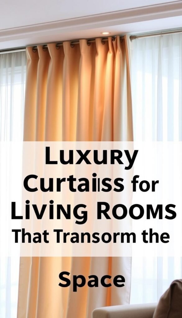 A well-lit, contemporary living room setting with a graceful curtain panel cascading elegantly from a sleek curtain rod. The curtain is made of a luxurious, flowing fabric that gently drapes over the window, creating a sense of refined sophistication. The lighting is soft and diffused, casting a warm glow on the fabric and accentuating the delicate folds. The camera angle captures the curtain from a slightly elevated perspective, allowing the viewer to appreciate the thoughtful technique of the hanging. The overall atmosphere is one of understated elegance and attention to detail, perfectly complementing the "Luxury Curtains for Living Rooms That Transform the Space" theme.