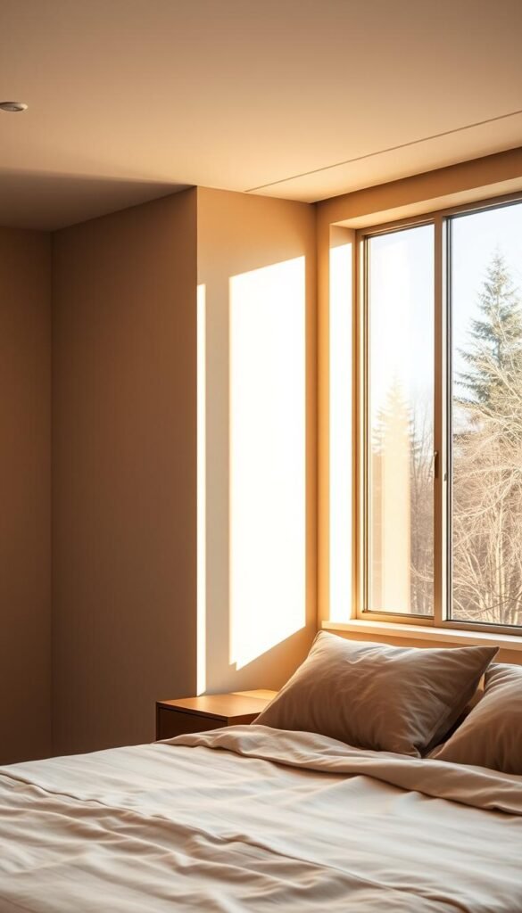 A serene, sun-drenched bedroom with a beige accent wall that exudes a sense of tranquility. The wall surface has a soft, matte texture, gently reflecting the warm, natural light filtering through the large windows. The beige hue is a soothing neutral, its undertones carefully balanced to create a calming, sophisticated ambiance. Shadows and highlights subtly define the wall's contours, adding depth and dimension. The lighting is diffused, creating a harmonious, relaxing atmosphere, inviting the viewer to imagine themselves in this peaceful, restful space. A serene, sun-drenched bedroom with a beige accent wall that exudes a sense of tranquility. The wall surface has a soft, matte texture, gently reflecting the warm, natural light filtering through the large windows. The beige hue is a soothing neutral, its undertones carefully balanced to create a calming, sophisticated ambiance. Shadows and highlights subtly define the wall's contours, adding depth and dimension. The lighting is diffused, creating a harmonious, relaxing atmosphere, inviting the viewer to imagine themselves in this peaceful, restful space.