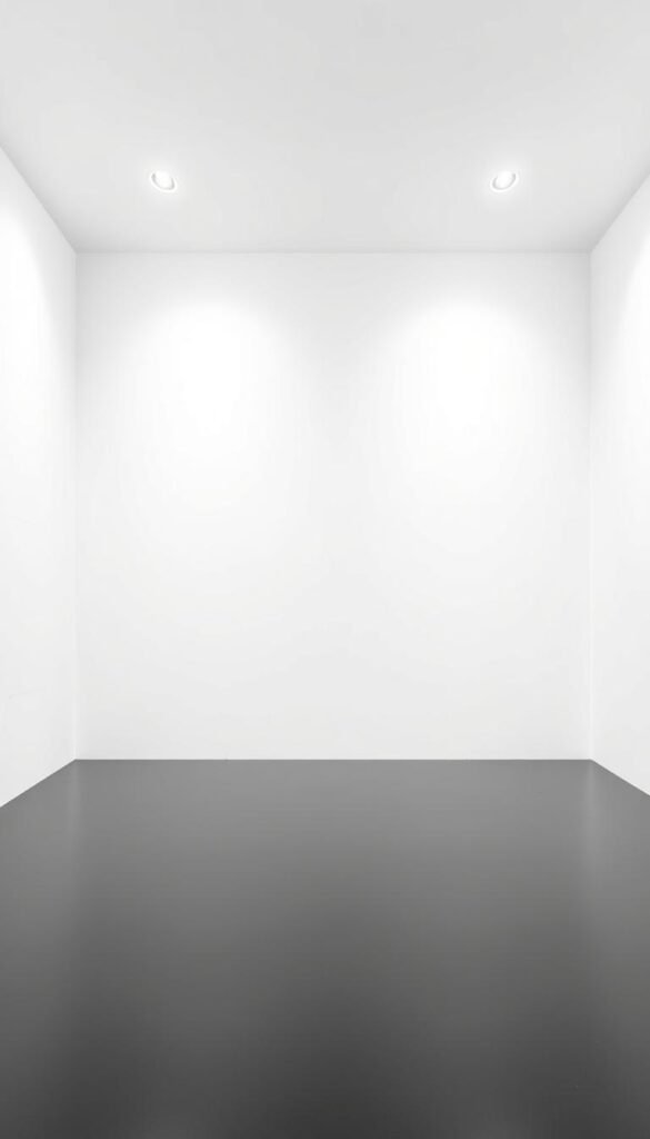 A sleek, modern monochrome wall and floor design. The walls are a crisp, clean white, creating a serene and minimalist backdrop. The floor is a smooth, matte black, contrasting beautifully with the light walls and adding depth and sophistication to the space. Subtle textures, such as a slightly uneven plaster finish on the walls, add visual interest without distracting from the overall minimalist aesthetic. Soft, even lighting from recessed ceiling fixtures casts a gentle glow, highlighting the clean lines and creating a calming, harmonious atmosphere. The composition is balanced, with the walls and floor filling the frame and drawing the eye inward, creating a sense of tranquility and focus.