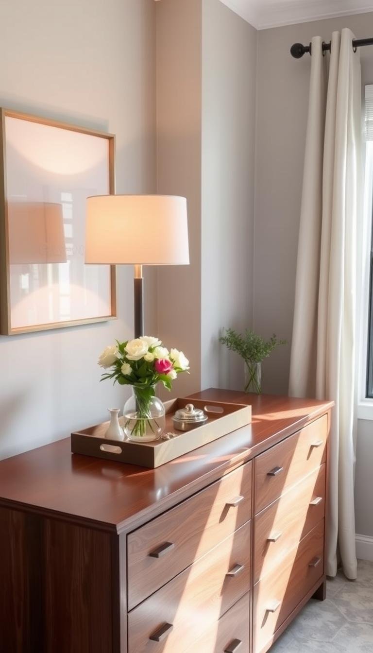 Bedroom Dresser Decor: Tray, Lamp, Art—Done!