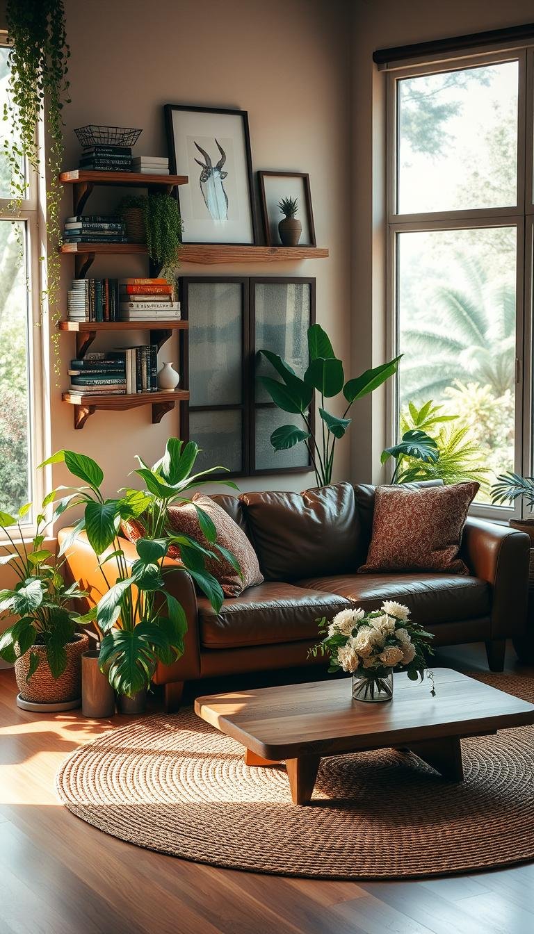 Brown and Green Living Room Decor: Nature Inside