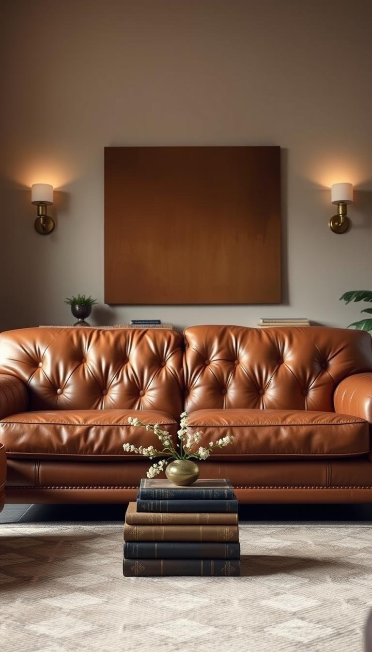 Cognac Leather Couch Living Room Decor Inspiration