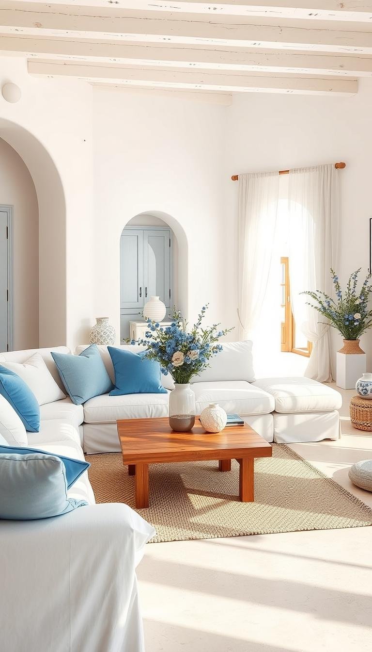 Greek Living Room Decor with Blue-White Harmony