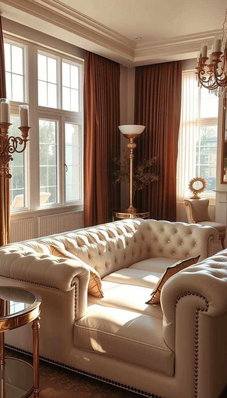 White Leather Couch Living Room Decor for a Glam Look