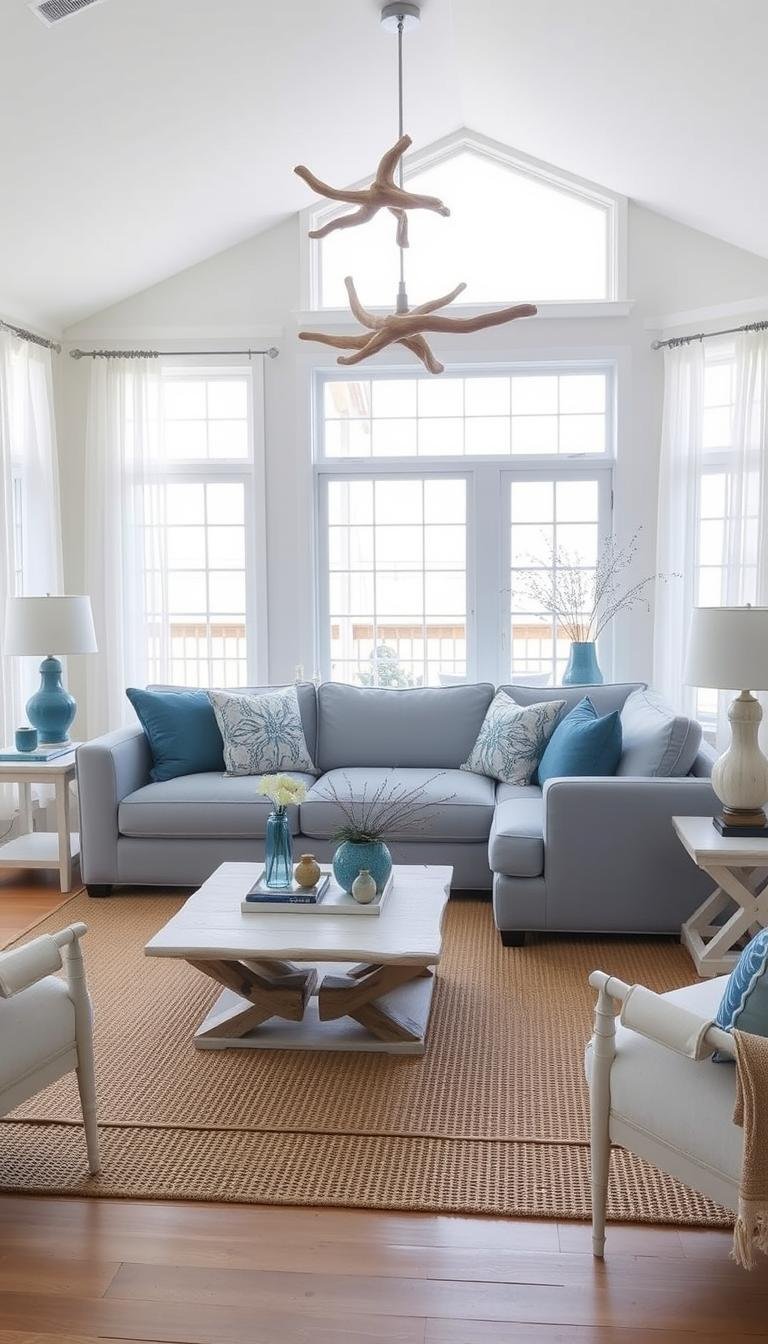 White and Blue Living Room Decor for a Coastal Feel