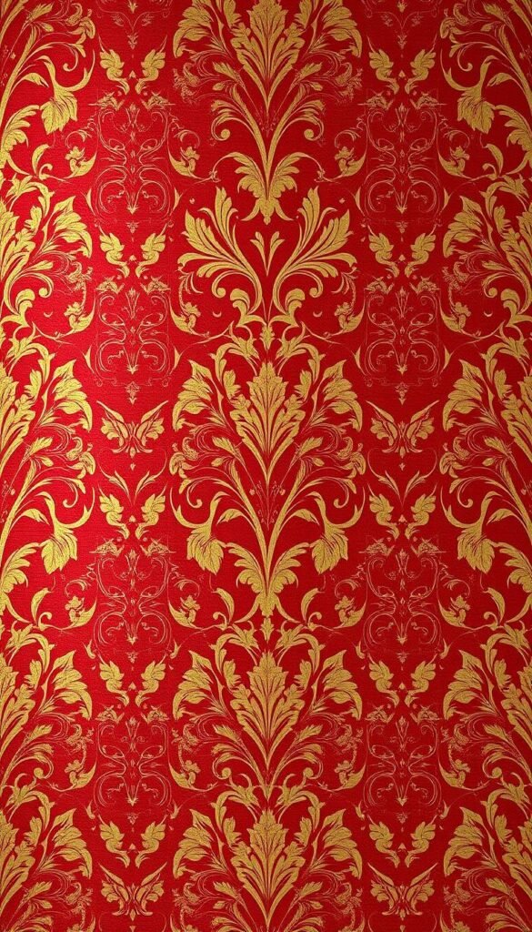 A lush, classical damask wallpaper pattern fills the frame, its intricate floral motifs and ornate flourishes creating a timeless, elegant ambiance. The design features a rich, jewel-toned color palette, with deep burgundy, emerald, and gold hues that evoke a sense of luxury and sophistication. The pattern is captured in high resolution, with a sharp focus that highlights the delicate textures and intricate details. Soft, diffused lighting casts a warm, inviting glow across the surface, lending a sense of depth and dimension to the design. The overall composition conveys a harmonious balance of traditional elegance and modern refinement, perfectly suited to elevate a contemporary bedroom space.