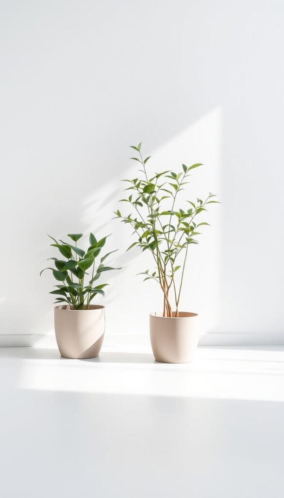 A serene and minimalist space, with a trio of potted plants cast in soft, directional lighting. The plants, rendered in a muted, natural palette, stand out against the clean, uncluttered backdrop of a stark white wall. The scene is captured from a low, eye-level angle, creating a sense of intimacy and drawing the viewer's gaze towards the verdant foliage. Shadows and highlights subtly accentuate the organic forms, while a subtle, ambient glow permeates the frame, imbuing the composition with a calming, contemplative atmosphere. A serene and minimalist space, with a trio of potted plants cast in soft, directional lighting. The plants, rendered in a muted, natural palette, stand out against the clean, uncluttered backdrop of a stark white wall. The scene is captured from a low, eye-level angle, creating a sense of intimacy and drawing the viewer's gaze towards the verdant foliage. Shadows and highlights subtly accentuate the organic forms, while a subtle, ambient glow permeates the frame, imbuing the composition with a calming, contemplative atmosphere.