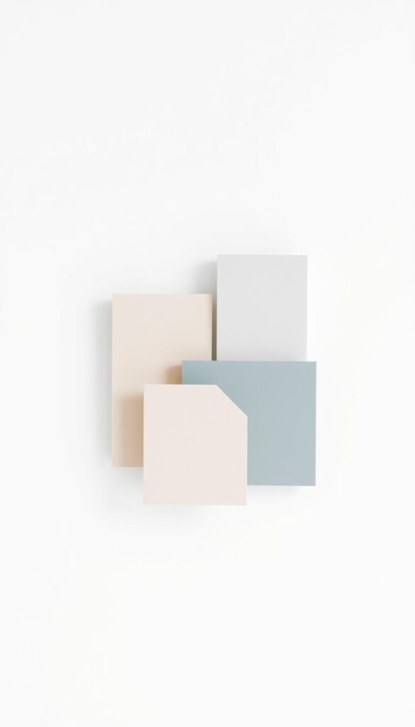 A serene, minimalist color palette consisting of soft, muted tones. A simple, geometric arrangement of rectangular shapes in shades of pale gray, beige, and dusty blue, floating against a plain white background. The forms are bathed in gentle, diffused lighting, creating a sense of tranquility and balance. The overall composition is clean, uncluttered, and visually calming, reflecting the essence of modern, minimalist design. A serene, minimalist color palette consisting of soft, muted tones. A simple, geometric arrangement of rectangular shapes in shades of pale gray, beige, and dusty blue, floating against a plain white background. The forms are bathed in gentle, diffused lighting, creating a sense of tranquility and balance. The overall composition is clean, uncluttered, and visually calming, reflecting the essence of modern, minimalist design.