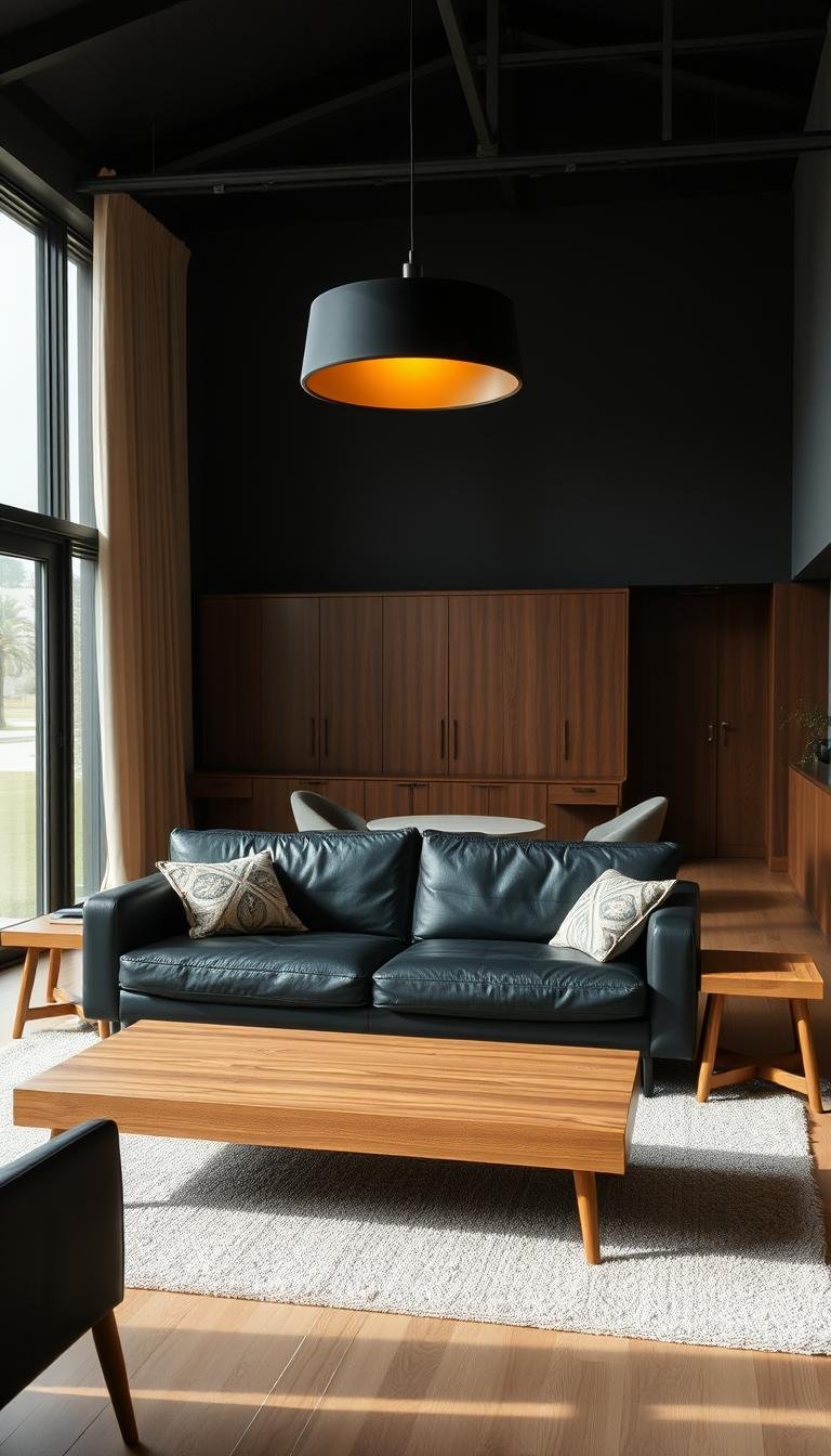 Black and Wood Living Room Decor: Warm Contrast Ideas