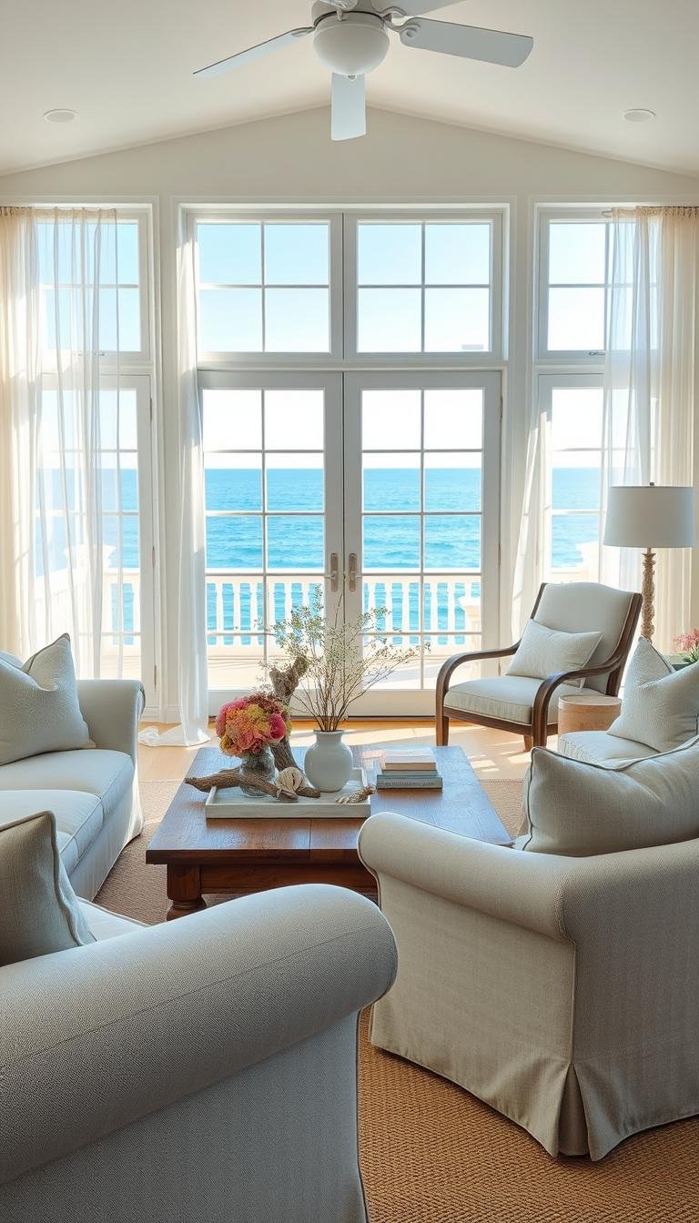 Blue and White Living Room Decor for Coastal Serenity
