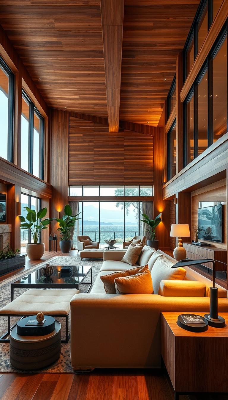 Modern Luxury Living Room Interior Design Ideas with Wood Accents