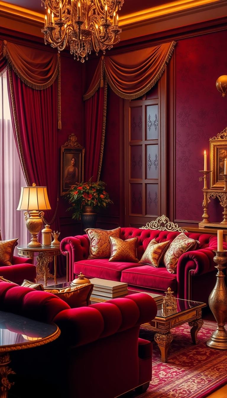 Red and Gold Living Room Decor Ideas for Festive Glam