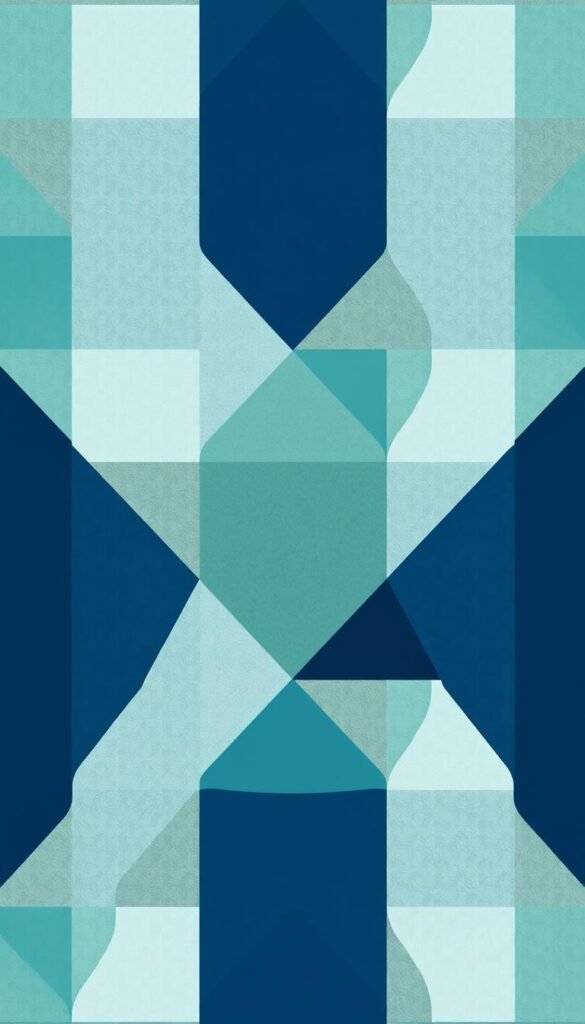 A captivating geometric abstract wallpaper design, with a seamless pattern of interlocking shapes and lines in a harmonious color palette. The foreground features bold, angular forms in shades of blue, green, and gray, creating a dynamic and visually striking composition. The middle ground introduces softer, organic shapes that add depth and balance to the design. The background layers in subtle gradients and textures, providing a sense of depth and dimension to the overall wallpaper. The lighting is soft and diffused, accentuating the nuances of the geometric elements and creating a calming, yet modern atmosphere. The composition is shot from a slightly elevated angle, allowing the viewer to fully appreciate the wallpaper's captivating visual rhythm and flow.