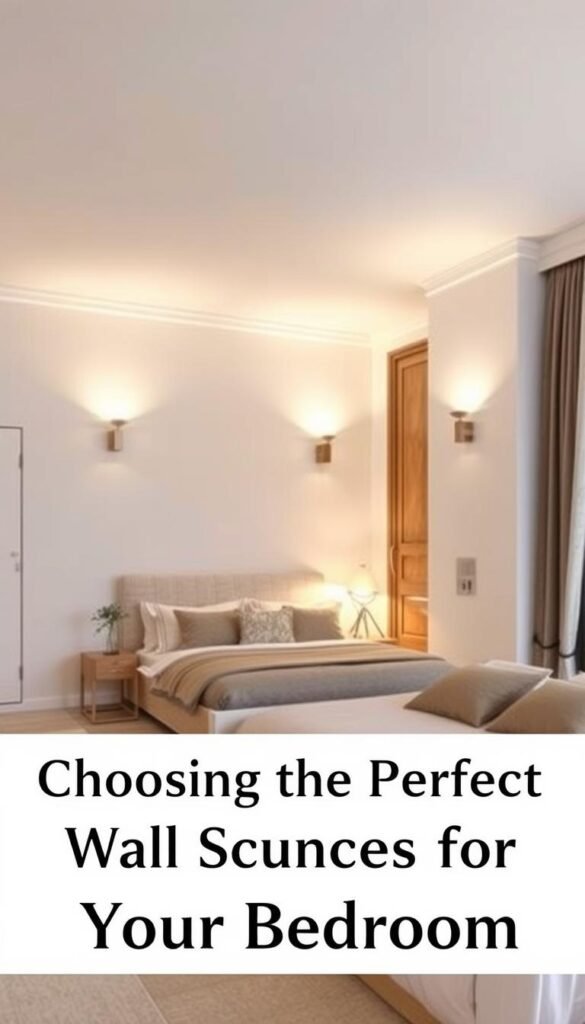 A spacious and cozy bedroom with soft, warm lighting emanating from well-chosen wall sconces. The sconces are tastefully mounted on the walls, casting a gentle, ambient glow that creates a serene and inviting atmosphere. The bedroom is furnished with elegant, minimalist decor, allowing the sconces to be the focal point. The lighting is positioned to highlight key architectural features, such as a soothing neutral color palette and natural wood accents. The overall scene conveys a sense of tranquility and thoughtful design, perfectly suited for the "Choosing the Perfect Wall Sconces for Your Bedroom" section.