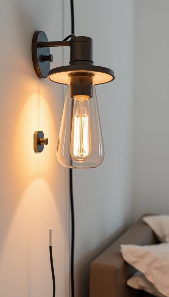 A well-lit, expertly installed wall-mounted lamp, showcasing the intricate mounting process. Sleek, modern fixture with a warm, diffused glow illuminating the surrounding area. Detailed close-up view of the wall bracket, screws, and power cord neatly tucked away. Subtle shadows and highlights accentuate the refined industrial design. Serene, minimalist bedroom setting providing ample context for the installation. Precise camera angle highlighting the lamp's positioning and integration with the wall surface. Muted color palette with clean, sharp focus to emphasize the technical aspects of the setup. A well-lit, expertly installed wall-mounted lamp, showcasing the intricate mounting process. Sleek, modern fixture with a warm, diffused glow illuminating the surrounding area. Detailed close-up view of the wall bracket, screws, and power cord neatly tucked away. Subtle shadows and highlights accentuate the refined industrial design. Serene, minimalist bedroom setting providing ample context for the installation. Precise camera angle highlighting the lamp's positioning and integration with the wall surface. Muted color palette with clean, sharp focus to emphasize the technical aspects of the setup.