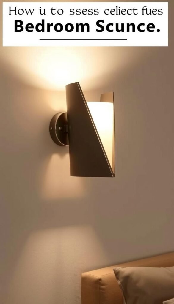 An elegantly detailed wall sconce, showcasing its scale and proportions against a clean, minimalist background. The sconce features a sleek, angular design with a polished metal frame and a soft, diffused light source. Carefully crafted to provide both functional and aesthetic appeal, the sconce casts a warm, inviting glow that illuminates the space in a balanced and harmonious way. The scene is captured with a slightly elevated perspective, allowing the viewer to appreciate the sconce's refined dimensions and how it would integrate seamlessly into a bedroom environment. The overall mood is one of refined sophistication and thoughtful design, perfectly suited to highlight the key considerations for selecting the ideal bedroom sconce.