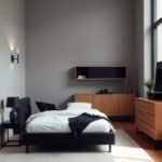 neutral and black bedroom