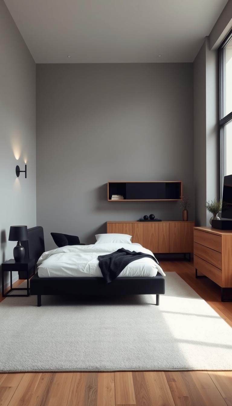 neutral and black bedroom