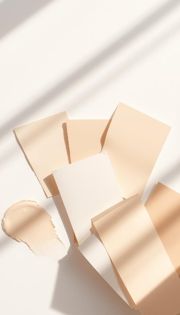 A serene arrangement of beige paint samples, showcasing a variety of warm, subtle undertones. The samples are meticulously presented on a softly-lit, minimalist white background, allowing the nuanced hues to take center stage. Gentle shadows and reflections add depth and dimension, inviting the viewer to closely examine the delicate color variations. The overall mood is one of tranquility and refined sophistication, perfectly complementing the "Warm Beige Bedroom Decor Inspiration" theme. The image aims to guide the viewer in understanding the intricacies of beige, from its earthy, golden tones to its more muted, greige-influenced shades, empowering them to make an informed choice for their ideal bedroom palette.