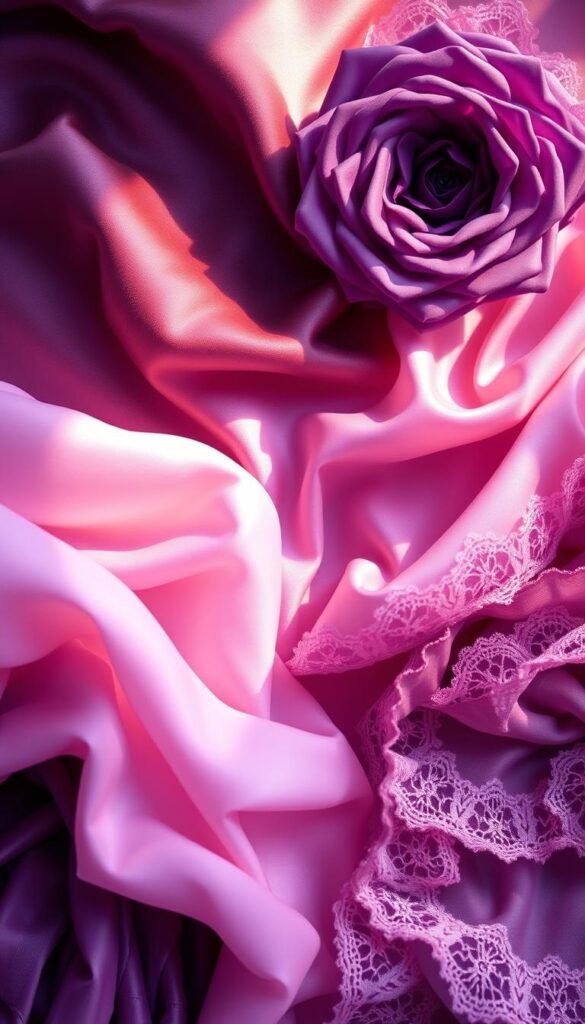 A thoughtfully curated palette of rich, regal purple hues: a sumptuous damask, a vibrant amethyst, a soft lavender, a deep aubergine. The colors flow together in a harmonious arrangement, illuminated by a warm, golden light that casts a dreamy, ethereal glow. Textures of plush velvet, silky satin, and delicate lace intertwine, creating a luxurious, opulent atmosphere. The composition is balanced, with the colors occupying distinct regions of the frame, yet seamlessly blending into a cohesive, visually striking whole. This palette exudes an air of sophistication and elegance, perfectly suited to inspire a serene, sophisticated purple-hued girls' bedroom.
