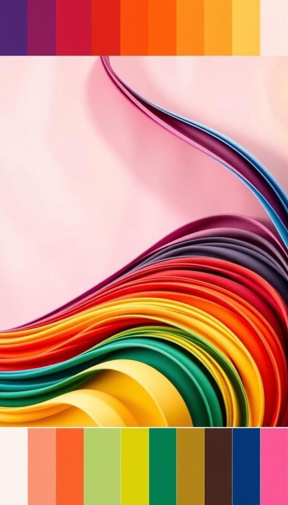 A vibrant array of rainbow hues arranged in a harmonious color palette, meticulously curated against a soft, ethereal backdrop. The palette takes center stage, showcasing a diverse selection of vivid primary and secondary colors, seamlessly blended and flowing together in a visually captivating display. Warm and cool tones intertwine, creating a sense of balance and visual harmony. Subtle lighting casts a gentle glow, accentuating the depth and richness of the colors. The overall composition evokes a sense of creativity, inspiration, and the boundless possibilities of color in interior design.