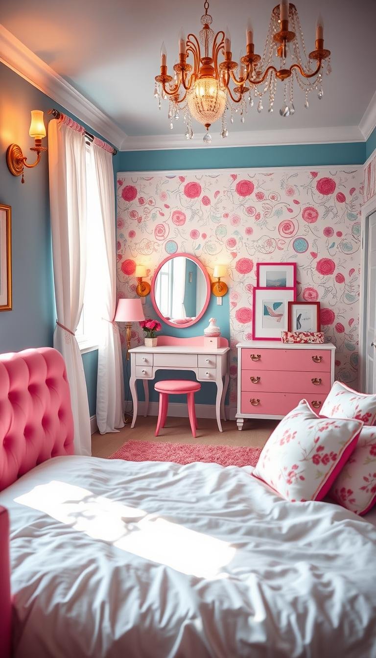 Blue and Pink Girls Bedroom Inspiration