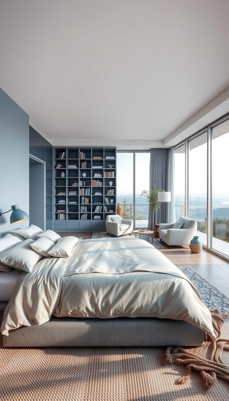 blue and grey bedroom