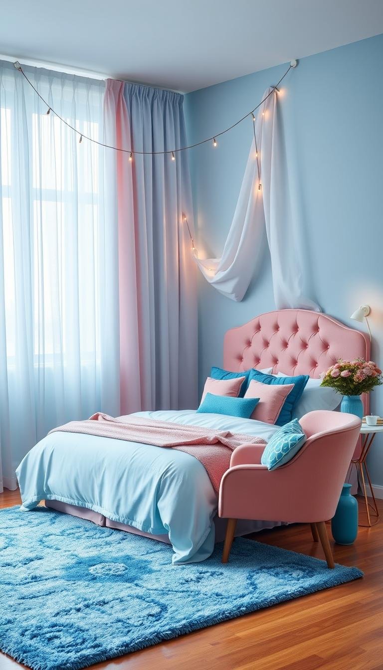 blue and pink bedroom