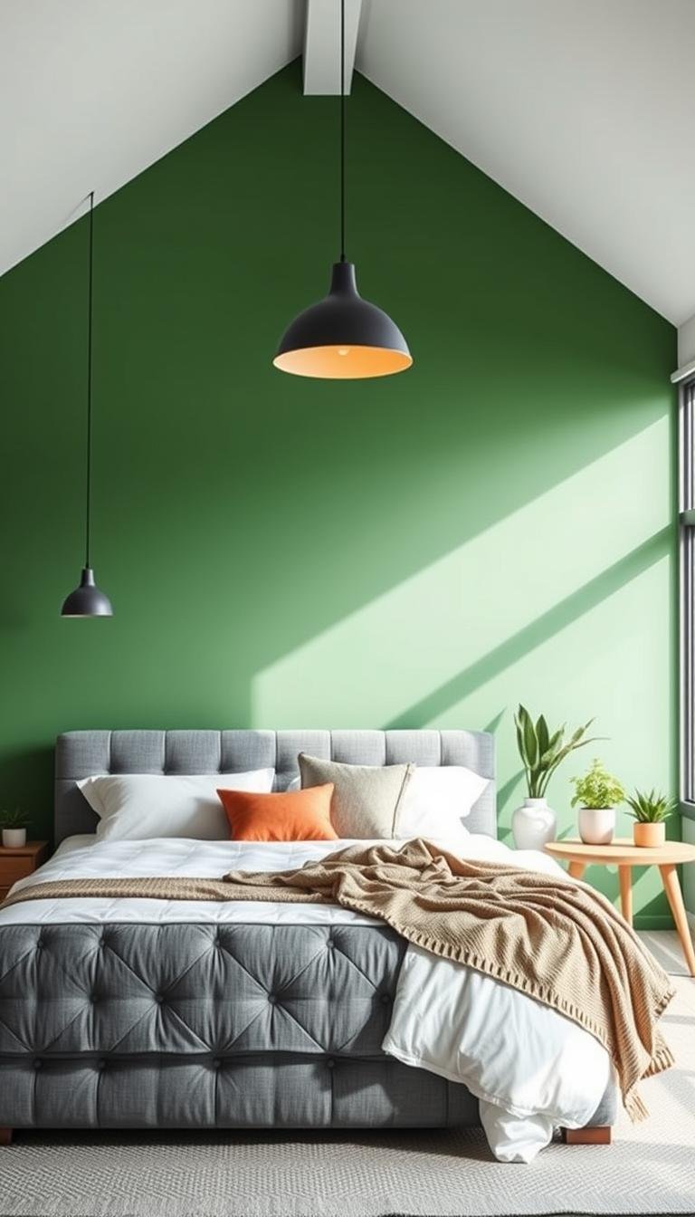 green accent wall bedroom