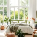 green and white bedroom