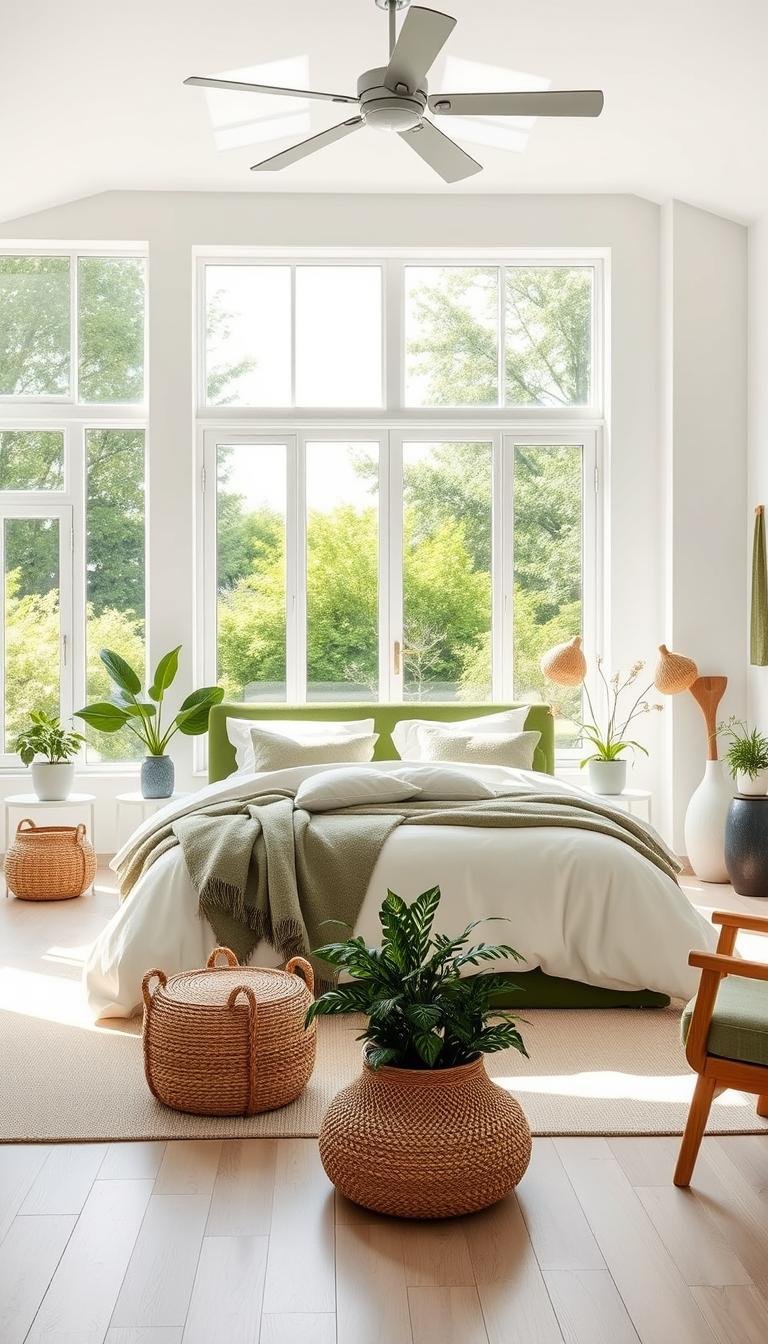 green and white bedroom