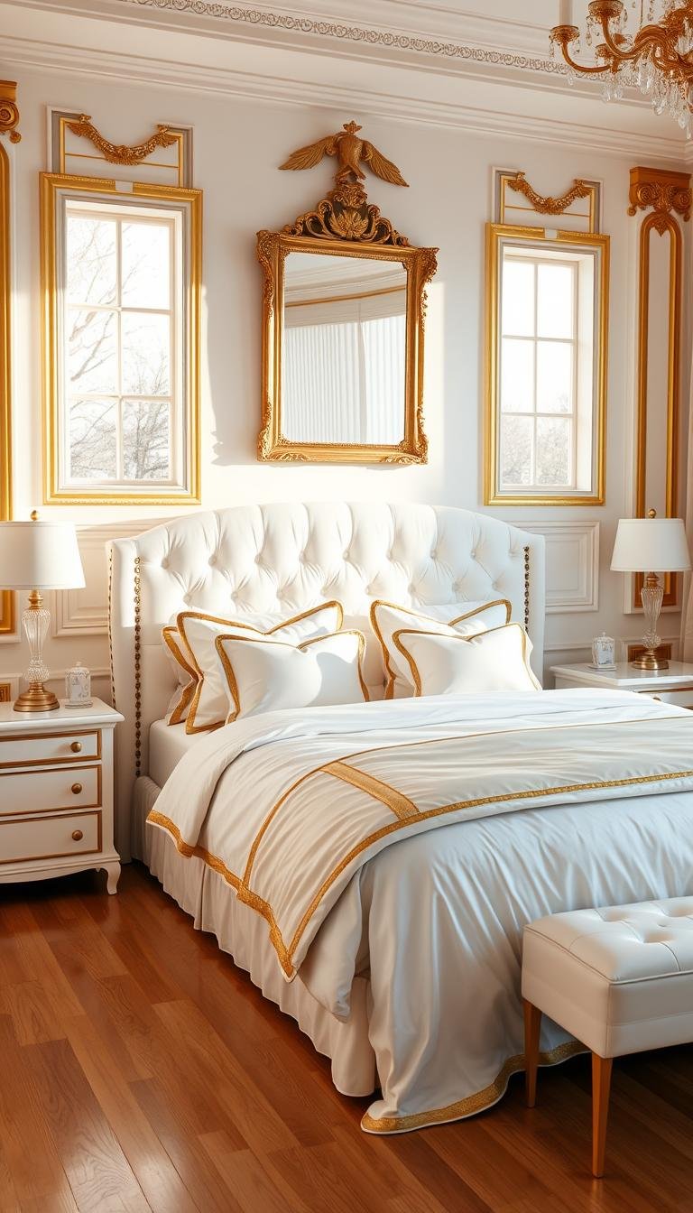 white and gold bedroom