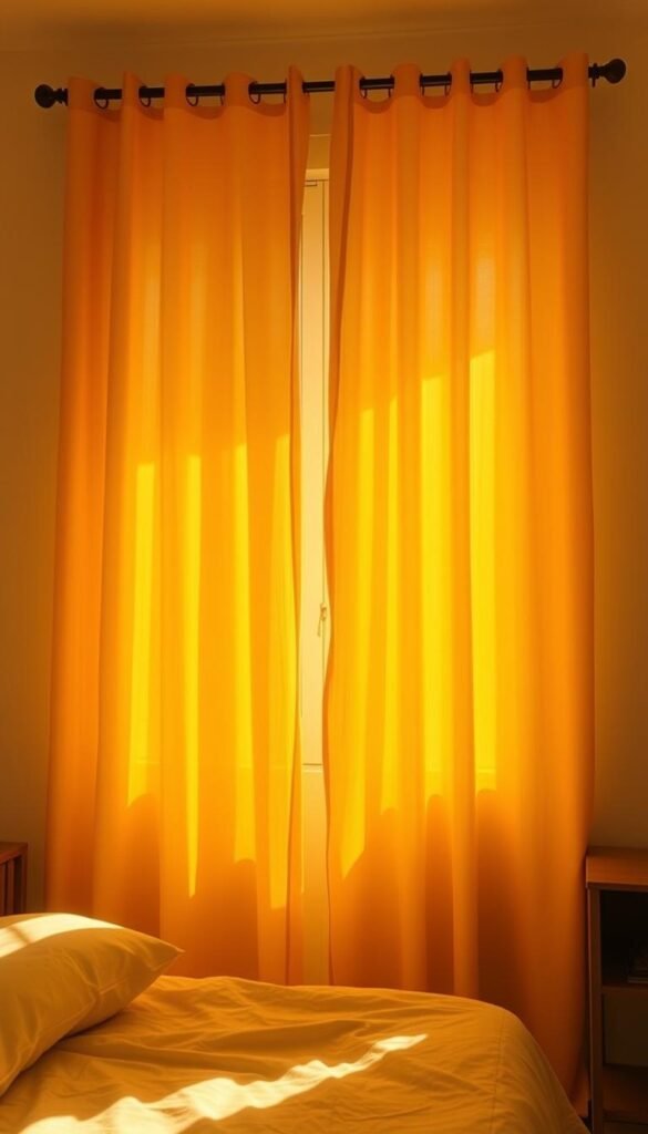 A cozy bedroom flooded with warm, golden light filtering through vibrant yellow curtains, which billow softly in a gentle breeze. The curtains take center stage, their rich hue radiating a sense of cheerfulness and optimism. The room's decor is minimal yet inviting, with clean lines and natural materials complementing the cheerful mood. Soft shadows play across the walls, creating a sense of depth and texture. The overall atmosphere is one of calm, comfort, and a subtle boost to the viewer's mood, as if the very essence of the sunny curtains has infused the space with positivity. A cozy bedroom flooded with warm, golden light filtering through vibrant yellow curtains, which billow softly in a gentle breeze. The curtains take center stage, their rich hue radiating a sense of cheerfulness and optimism. The room's decor is minimal yet inviting, with clean lines and natural materials complementing the cheerful mood. Soft shadows play across the walls, creating a sense of depth and texture. The overall atmosphere is one of calm, comfort, and a subtle boost to the viewer's mood, as if the very essence of the sunny curtains has infused the space with positivity.