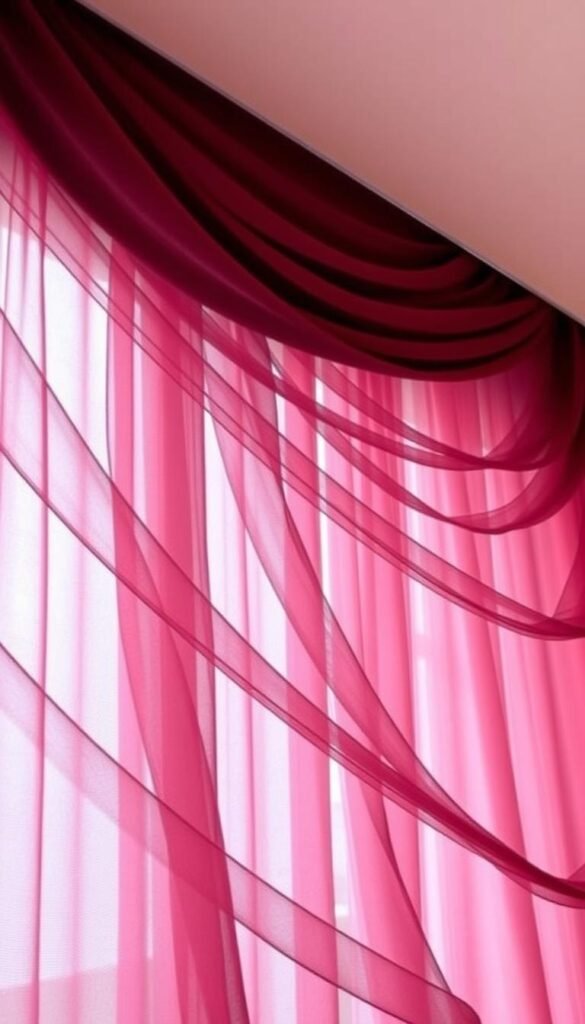 A harmonious spectrum of burgundy hues, from deep crimson to mellow garnet, cascades across a luxurious fabric display. Soft, diffused lighting filters through the sheer curtains, casting a warm, inviting glow. The fabrics are meticulously arranged, showcasing the subtle nuances and depth of the burgundy palette, perfect for adorning a serene bedroom. The composition emphasizes the interplay of texture and tone, guiding the viewer's eye through the captivating range of burgundy shades, inspiring the selection of the perfect curtain color to elevate the room's ambiance. A harmonious spectrum of burgundy hues, from deep crimson to mellow garnet, cascades across a luxurious fabric display. Soft, diffused lighting filters through the sheer curtains, casting a warm, inviting glow. The fabrics are meticulously arranged, showcasing the subtle nuances and depth of the burgundy palette, perfect for adorning a serene bedroom. The composition emphasizes the interplay of texture and tone, guiding the viewer's eye through the captivating range of burgundy shades, inspiring the selection of the perfect curtain color to elevate the room's ambiance.