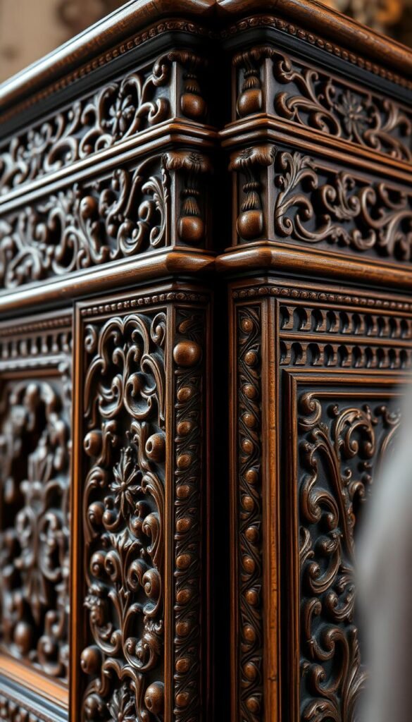 A highly detailed, close-up shot of intricately carved and ornately decorated traditional Turkish bedroom furniture craftsmanship. Showcase the exquisite woodcarving, intricate patterns, and rich color palette of an authentic Turkish bedside table or dresser. Capture the refined elegance and masterful artistry with soft, warm lighting highlighting the textural details and gilded accents. Shoot at a low angle to emphasize the craftsmanship and evoke a sense of awe and appreciation for the time-honored techniques of Turkish bedroom furniture design. A highly detailed, close-up shot of intricately carved and ornately decorated traditional Turkish bedroom furniture craftsmanship. Showcase the exquisite woodcarving, intricate patterns, and rich color palette of an authentic Turkish bedside table or dresser. Capture the refined elegance and masterful artistry with soft, warm lighting highlighting the textural details and gilded accents. Shoot at a low angle to emphasize the craftsmanship and evoke a sense of awe and appreciation for the time-honored techniques of Turkish bedroom furniture design.