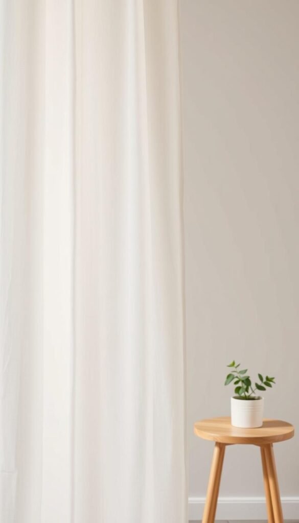A serene, minimalist color palette with muted, neutral tones. In the foreground, a soft, linen curtain sways gently in a natural breeze, its off-white hues complemented by the mid-tone gray of the wall behind it. The lighting is soft and diffused, creating a warm, calming atmosphere. In the background, a simple, wooden side table holds a small potted plant, its verdant leaves adding a touch of natural greenery to the scene. The overall composition is clean, uncluttered, and evokes a sense of tranquility, perfect for a breezy, minimal bedroom. A serene, minimalist color palette with muted, neutral tones. In the foreground, a soft, linen curtain sways gently in a natural breeze, its off-white hues complemented by the mid-tone gray of the wall behind it. The lighting is soft and diffused, creating a warm, calming atmosphere. In the background, a simple, wooden side table holds a small potted plant, its verdant leaves adding a touch of natural greenery to the scene. The overall composition is clean, uncluttered, and evokes a sense of tranquility, perfect for a breezy, minimal bedroom.