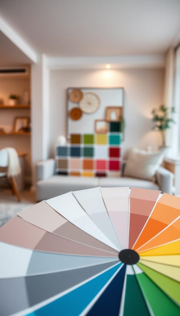 A vibrant color wheel showcasing a range of harmonious hues, meticulously arranged to illustrate the principles of color coordination. In the foreground, a sophisticated palette of greys and beiges, their subtle tones blending seamlessly. In the middle ground, a grid of complementary colors, their contrasts and affinities highlighted. The background features a soft, diffused lighting that casts a warm, inviting glow, capturing the essence of a cozy, well-designed living space. The overall composition conveys a sense of balance, elegance, and a deep understanding of how color can be leveraged to create visually striking and harmonious environments. A vibrant color wheel showcasing a range of harmonious hues, meticulously arranged to illustrate the principles of color coordination. In the foreground, a sophisticated palette of greys and beiges, their subtle tones blending seamlessly. In the middle ground, a grid of complementary colors, their contrasts and affinities highlighted. The background features a soft, diffused lighting that casts a warm, inviting glow, capturing the essence of a cozy, well-designed living space. The overall composition conveys a sense of balance, elegance, and a deep understanding of how color can be leveraged to create visually striking and harmonious environments.