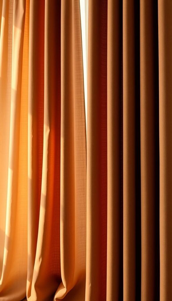 A warm, earthy color palette of rich brown curtains in various shades, from deep chocolate to light tan, showcasing the spectrum of tones that can add a cozy, inviting ambiance to a bedroom. The curtains are captured in a softly lit, natural setting, with gentle shadows and highlights that accentuate the subtle variations in the fabric texture. The image is composed to emphasize the depth and layering of the different brown hues, creating a harmonious and soothing visual experience that reflects the comfort and tranquility of a well-designed brown-themed bedroom. A warm, earthy color palette of rich brown curtains in various shades, from deep chocolate to light tan, showcasing the spectrum of tones that can add a cozy, inviting ambiance to a bedroom. The curtains are captured in a softly lit, natural setting, with gentle shadows and highlights that accentuate the subtle variations in the fabric texture. The image is composed to emphasize the depth and layering of the different brown hues, creating a harmonious and soothing visual experience that reflects the comfort and tranquility of a well-designed brown-themed bedroom.