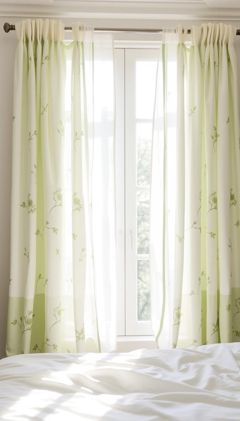 Green and White Bedroom Curtains for Fresh Looks