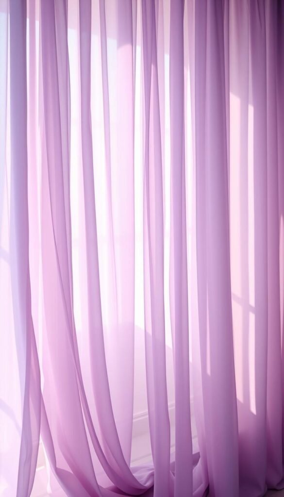 Intricate layers of sheer lavender curtains cascade elegantly, diffusing soft, dreamy light across a serene bedroom. Delicate folds and gentle pleats create depth and visual interest, while the wispy, translucent fabric evokes a sense of tranquility. Dramatic shadows dance across the walls, highlighting the graceful movement and texture of the material. A warm, ambient glow bathes the space, creating a calming, enveloping atmosphere. Shot with a wide-angle lens to capture the full, lush composition, the image conveys a sense of luxurious yet relaxed sophistication, perfectly suited for the "Layering Techniques for Maximum Impact" section. Intricate layers of sheer lavender curtains cascade elegantly, diffusing soft, dreamy light across a serene bedroom. Delicate folds and gentle pleats create depth and visual interest, while the wispy, translucent fabric evokes a sense of tranquility. Dramatic shadows dance across the walls, highlighting the graceful movement and texture of the material. A warm, ambient glow bathes the space, creating a calming, enveloping atmosphere. Shot with a wide-angle lens to capture the full, lush composition, the image conveys a sense of luxurious yet relaxed sophistication, perfectly suited for the "Layering Techniques for Maximum Impact" section.