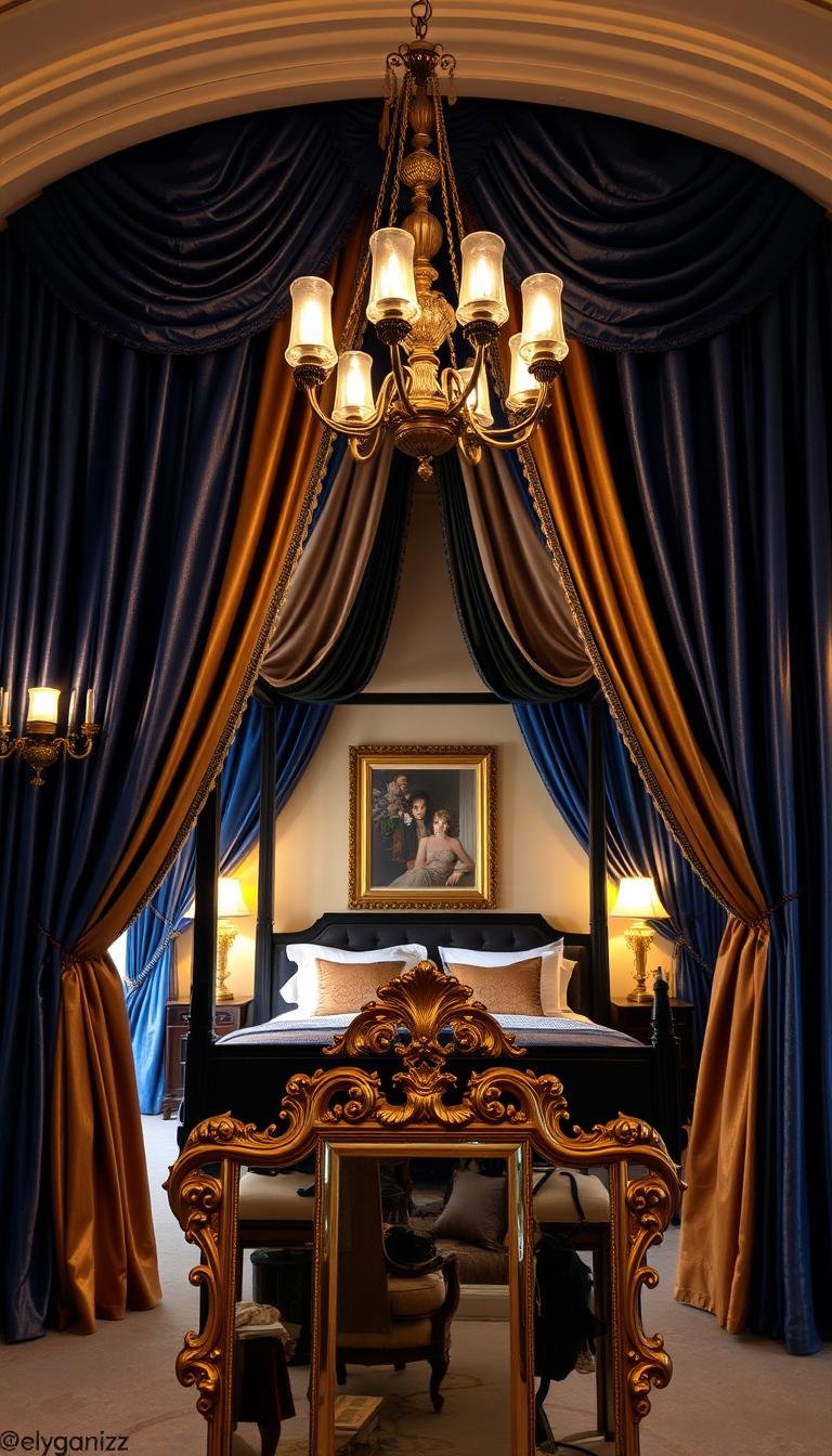 Navy and Gold Curtains for Glamorous Bedrooms