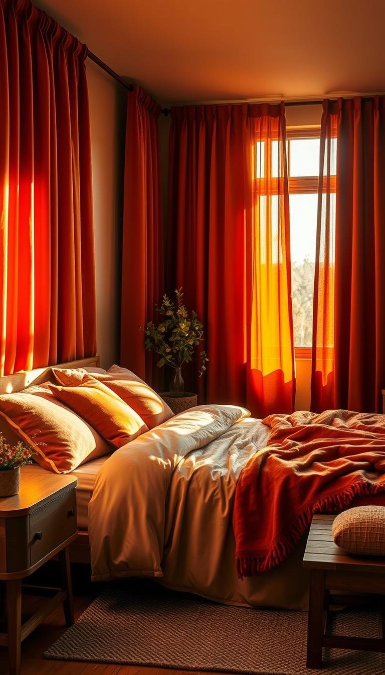 Rust-Tone Bedroom Curtains for Autumn Vibes