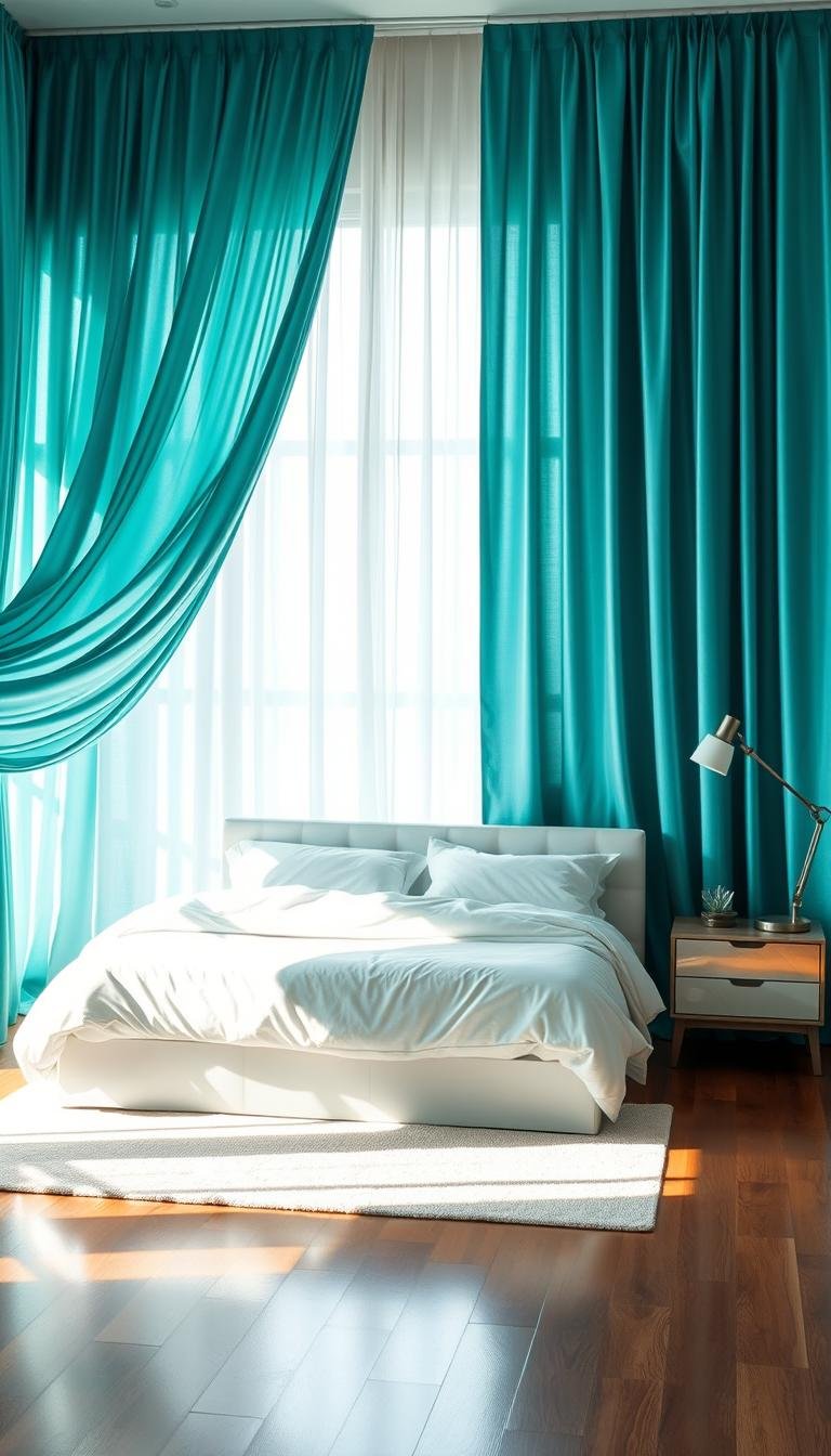 Teal Bedroom Curtains for Bold Contemporary Style