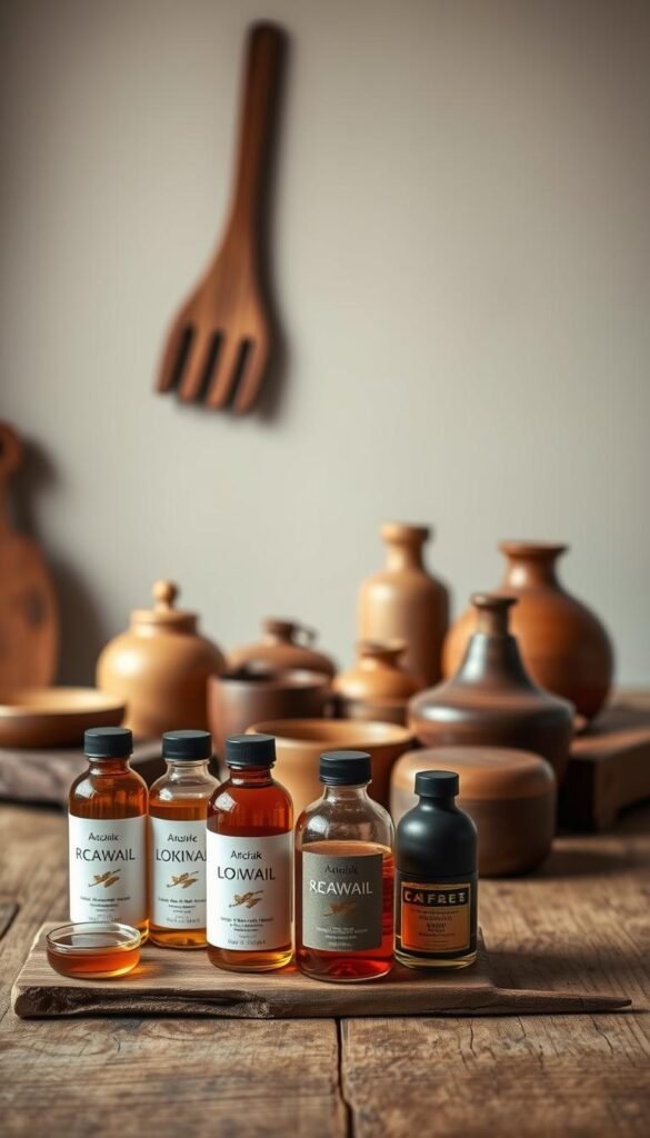 A tranquil still life capturing the essence of natural oil and wax finishes. In the foreground, a wooden table displays an assortment of natural oils and waxes, their containers arranged with care. The middle ground features a selection of smooth, polished wooden objects, their surfaces reflecting the warm tones of the finishes. In the background, a softly lit, earthy-toned room sets the scene, creating a sense of harmony and craftsmanship. The lighting is soft and natural, accentuating the subtle textures and sheen of the materials. The overall mood is one of simplicity, authenticity, and the appreciation of natural materials. A tranquil still life capturing the essence of natural oil and wax finishes. In the foreground, a wooden table displays an assortment of natural oils and waxes, their containers arranged with care. The middle ground features a selection of smooth, polished wooden objects, their surfaces reflecting the warm tones of the finishes. In the background, a softly lit, earthy-toned room sets the scene, creating a sense of harmony and craftsmanship. The lighting is soft and natural, accentuating the subtle textures and sheen of the materials. The overall mood is one of simplicity, authenticity, and the appreciation of natural materials.