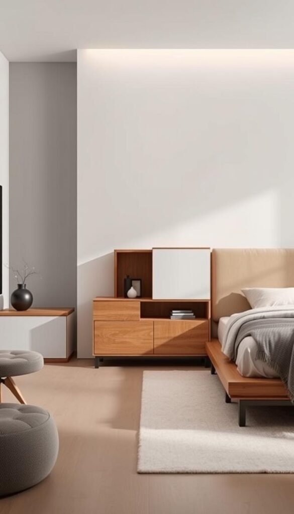 Dual-tone sunmica furniture designs, featuring a harmonious blend of contrasting hues. A sleek, modern bedroom set with a warm wood-tone base and a crisp, white-toned surface. Soft, indirect lighting casts a gentle glow, accentuating the clean lines and minimalist aesthetics. The furniture is positioned in a well-curated, minimalist space, allowing the designs to be the focal point. The overall atmosphere evokes a sense of serenity and sophistication, perfectly complementing the "Sunmica Bedroom Furniture Design Ideas" article and the "Design a Cohesive Look with Dual-Tone Furniture" section. Dual-tone sunmica furniture designs, featuring a harmonious blend of contrasting hues. A sleek, modern bedroom set with a warm wood-tone base and a crisp, white-toned surface. Soft, indirect lighting casts a gentle glow, accentuating the clean lines and minimalist aesthetics. The furniture is positioned in a well-curated, minimalist space, allowing the designs to be the focal point. The overall atmosphere evokes a sense of serenity and sophistication, perfectly complementing the "Sunmica Bedroom Furniture Design Ideas" article and the "Design a Cohesive Look with Dual-Tone Furniture" section.