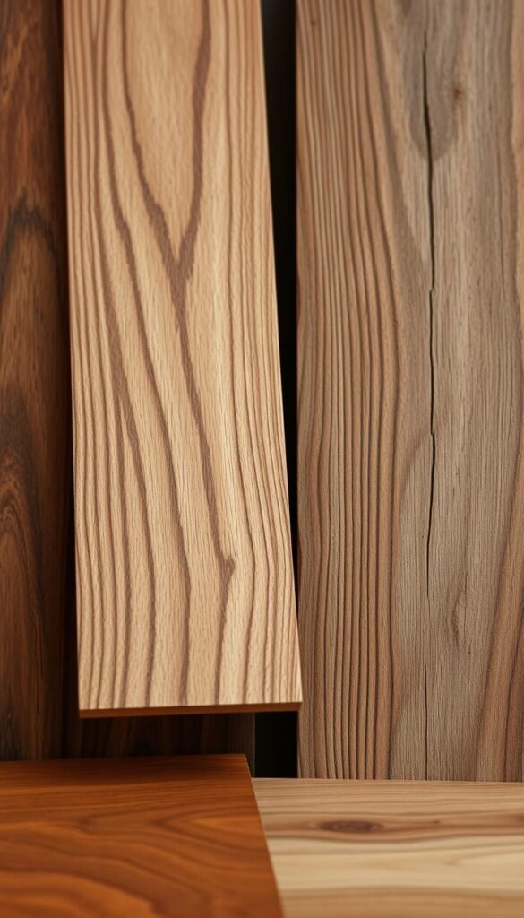 High-quality wood furniture materials, featuring a variety of grains, textures, and finishes. Smooth, polished walnut with rich, warm tones in the foreground. Intricate oak grain with subtle variations in the middle ground. Weathered, distressed pine with a rustic, earthy charm in the background. Soft, diffused lighting casts gentle shadows, highlighting the natural beauty and craftsmanship of these premium wood materials. Captured with a high-resolution camera and a shallow depth of field, emphasizing the depth and dimension of the various wood surfaces. High-quality wood furniture materials, featuring a variety of grains, textures, and finishes. Smooth, polished walnut with rich, warm tones in the foreground. Intricate oak grain with subtle variations in the middle ground. Weathered, distressed pine with a rustic, earthy charm in the background. Soft, diffused lighting casts gentle shadows, highlighting the natural beauty and craftsmanship of these premium wood materials. Captured with a high-resolution camera and a shallow depth of field, emphasizing the depth and dimension of the various wood surfaces.